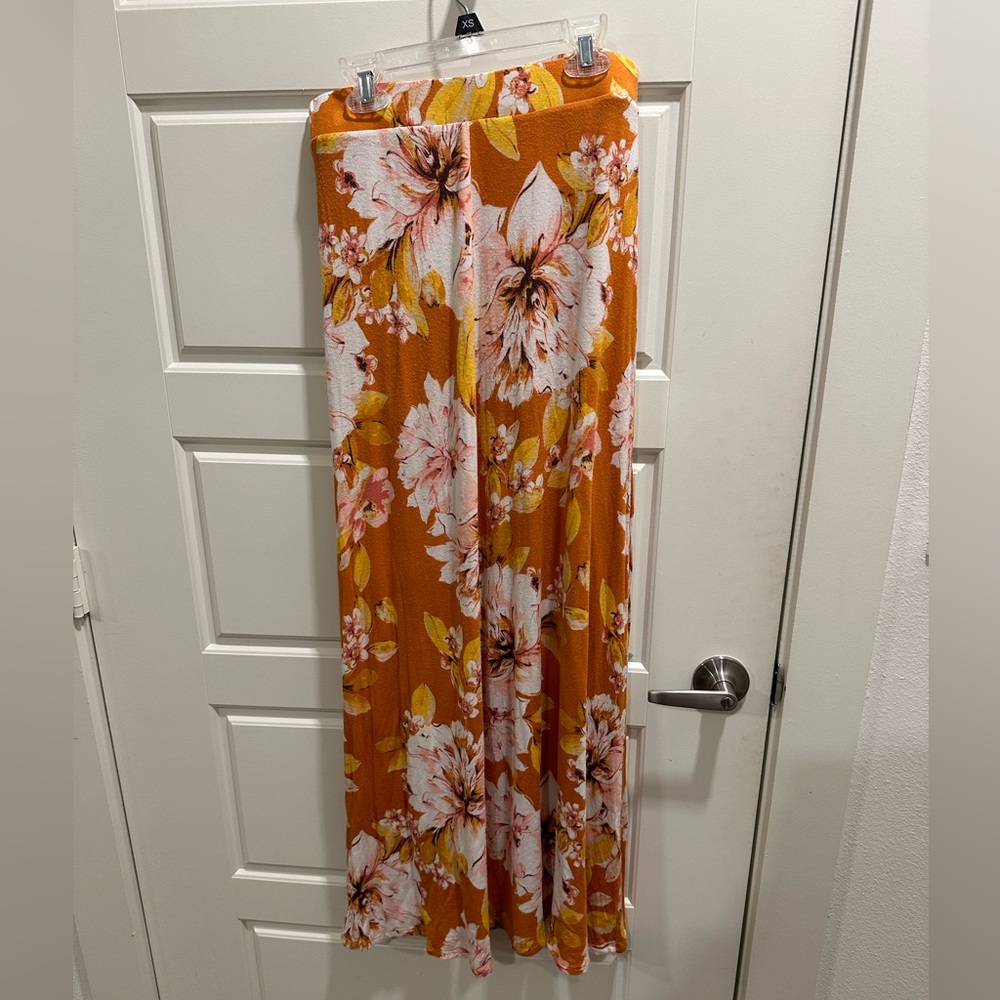 Golden floral maxi skirt